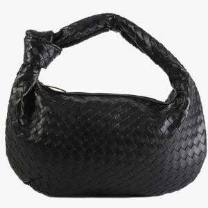 Elegant Black Leather Woven Handbag